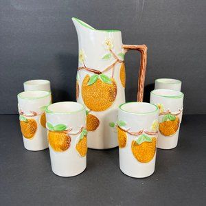 Vtg Napco Napcoware Good Morning Orange Juice Set Pitcher 6 Tumblers 50s Kitsch